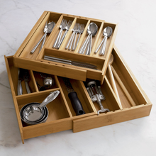Load image into Gallery viewer, Expandable Bamboo Flatware Tray